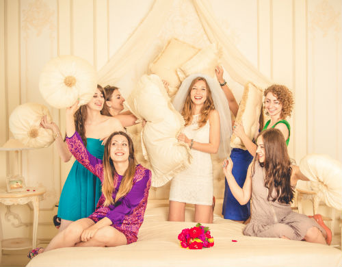 Hens celebrating at a party house